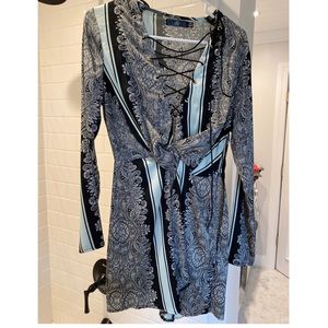 Misguided satin long sleeve lace up dress